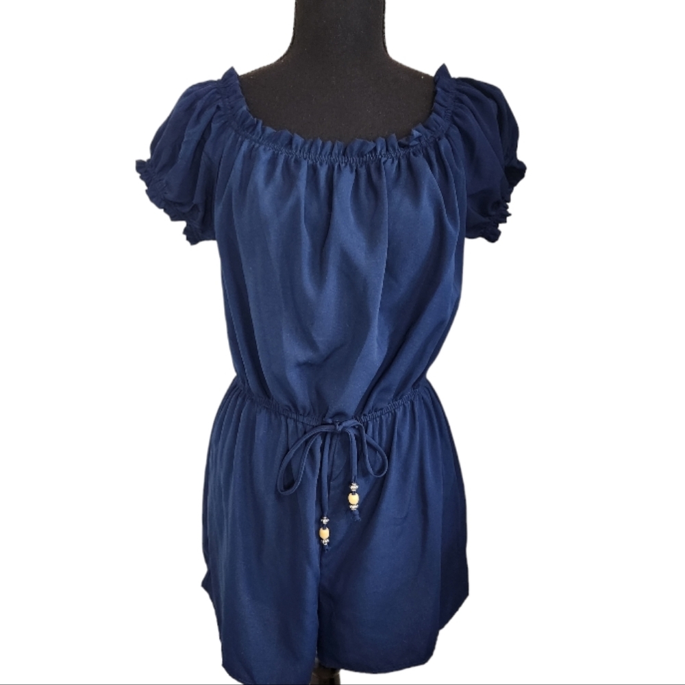 KINGSTON GREY short sleeve romper navy blue gold size large